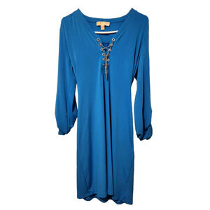 Michael Kors Turquoise Midi Dress Silver Chain Belted Jersey Size M